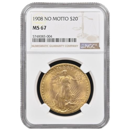 1908\u0020NGC\u0020MS\u002D67\u0020\u002420\u0020St.\u0020Gaudens\u0020Double\u0020Eagle\u0020Gold\u0020Coin\u0020\u002D\u0020No\u0020Motto