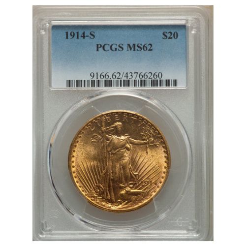 1914\u002DS\u0020PCGS\u0020MS\u002D62\u0020\u002420\u0020St.Gaudens\u0020Double\u0020Eagle\u0020Gold\u0020Coin