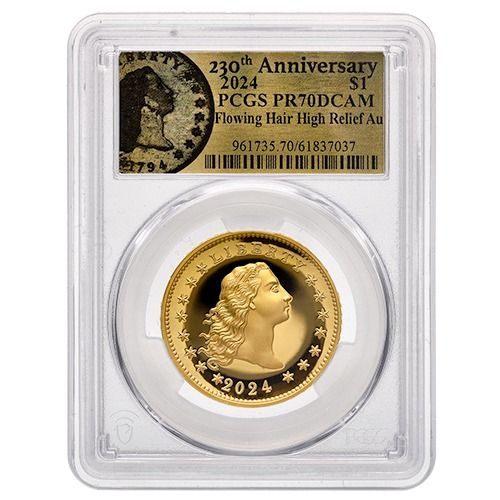 2024\u0020US\u0020Gold\u0020230th\u0020Anniversary\u0020Flowing\u0020Hair\u0020PCGS\u0020PR\u002D70\u0020High\u0020Relief\u00201\u0020oz\u0020Proof\u0020\u002D\u0020Flowing\u0020Hair\u0020Label