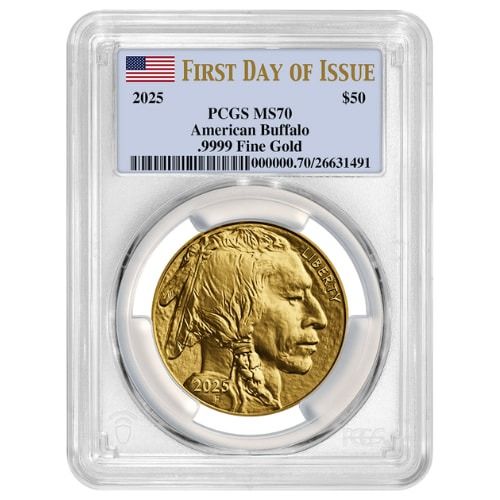 2025\u0020PCGS\u0020MS\u002D70\u0020First\u0020Day\u0020of\u0020Issue\u00201\u0020oz\u0020American\u0020Gold\u0020Buffalo\u0020Coin\u0020\u002D\u0020Flag\u0020Label