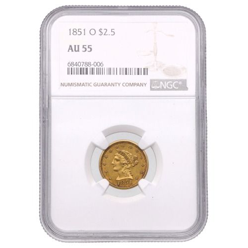 1851\u002DO\u0020NGC\u0020AU\u002D55\u0020US\u0020\u00242.50\u0020Liberty\u0020Quarter\u0020Eagle\u0020Gold\u0020Coin