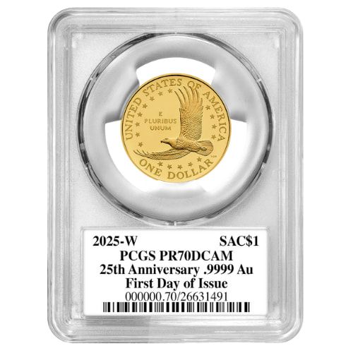 Buy 2025-W PCGS PR-70 First Day of Issue 1/2 oz 25th Anniversary