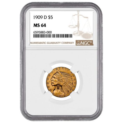 1909\u002DD\u0020NGC\u0020MS\u002D64\u0020\u00245\u0020Indian\u0020Head\u0020Half\u0020Eagle\u0020Gold\u0020Coin