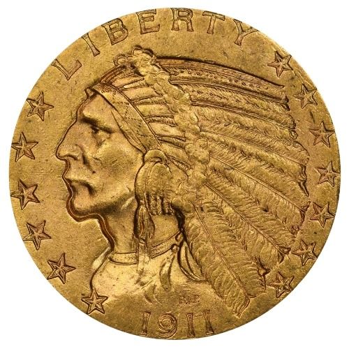 1911\u002DS\u0020\u00245\u0020Indian\u0020Half\u0020Eagle\u0020Gold\u0020Coin\u0020\u002D\u0020BU