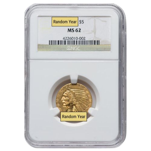 NGC\u0020MS\u002D62\u0020\u00245\u0020Indian\u0020Half\u0020Eagle\u0020Gold\u0020Coin\u0020\u002D\u0020Random\u0020Year