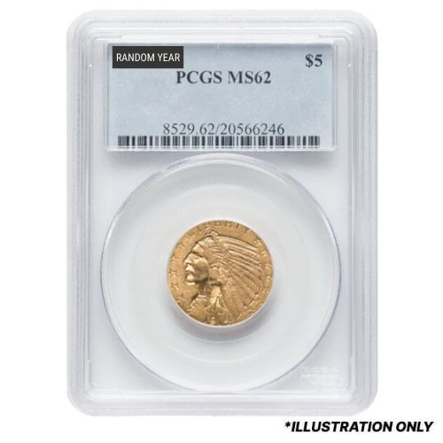 PCGS\u0020MS\u002D62\u0020\u00245\u0020Indian\u0020Half\u0020Eagle\u0020Gold\u0020Coin\u0020\u002D\u0020Random\u0020Year