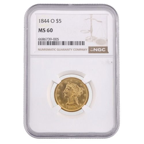 1844\u002DO\u0020NGC\u0020MS\u002D60\u0020\u00245\u0020Liberty\u0020Half\u0020Eagle\u0020Gold\u0020Coin