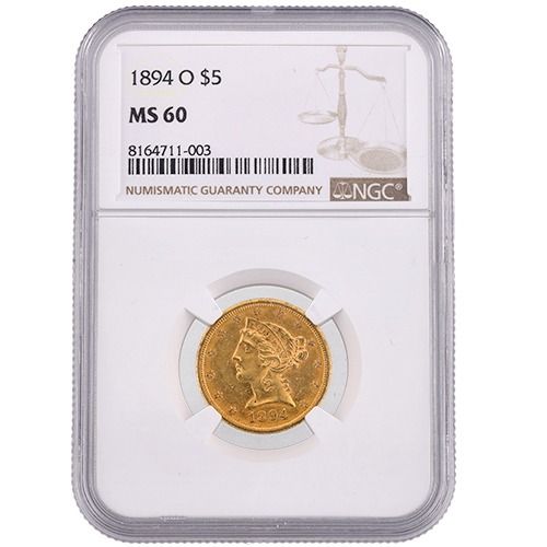 1894\u002DO\u0020NGC\u0020MS\u002D60\u0020\u00245\u0020Liberty\u0020Half\u0020Eagle\u0020Gold\u0020Coin