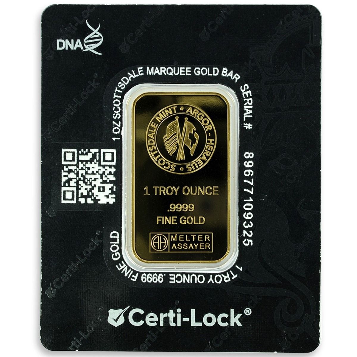 1 oz Scottsdale Mint Marquee Gold Bar (Certi-Lock Protection)