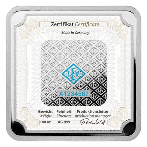 100 oz Geiger Security Square Silver Bar