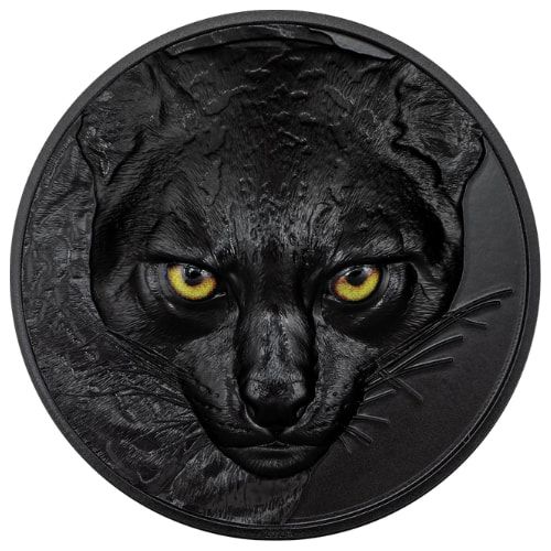 2024 2 oz Hunters by Night - Ocelot Obsidian Black Silver Coin