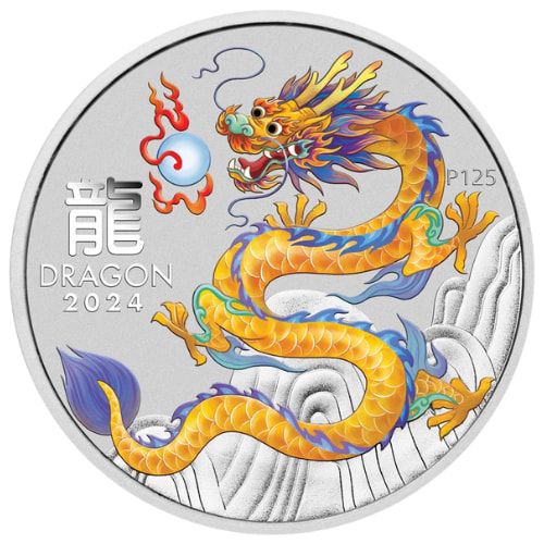 2024\u00201\u0020oz\u0020Yellow\u0020Colored\u0020Dragon\u0020Silver\u0020Coin