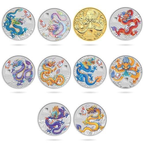 2024 1/2 oz Year of the Dragon Silver Ten-Coin Set - Lunar Series III