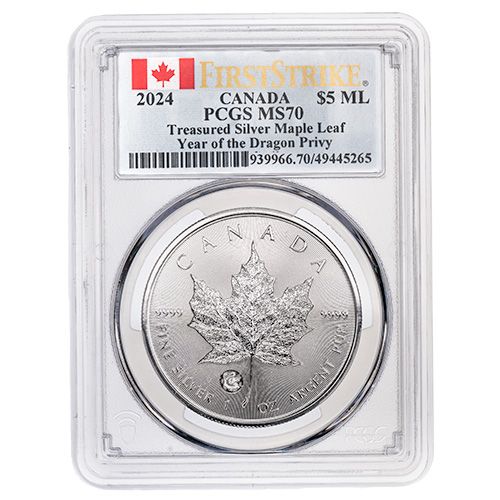 2024\u0020PCGS\u0020MS\u002D70\u00201\u0020oz\u0020Canadian\u0020Silver\u0020Maple\u0020Leaf\u0020Coin\u0020with\u0020Year\u0020of\u0020the\u0020Dragon\u0020Privy\u0020Mark