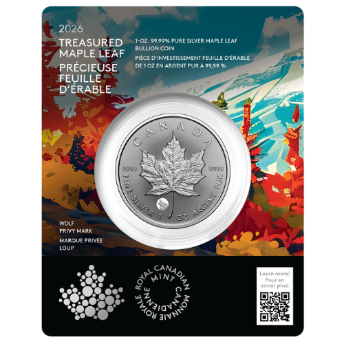 2026 1 oz Canadian Silver Maple Leaf Coin - Wolf Privy Mark - In Assay