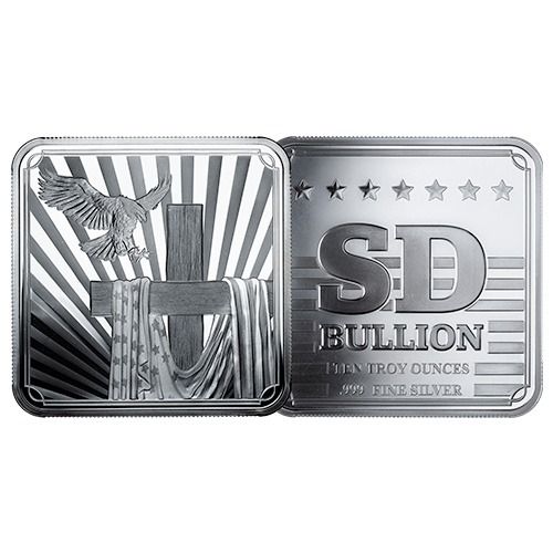 10\u0020oz\u0020SD\u0020Bullion\u0020Cross\u0020and\u0020Flag\u0020Square\u0020Silver\u0020Bar