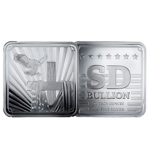 50\u0020oz\u0020SD\u0020Bullion\u0020Cross\u0020and\u0020Flag\u0020Square\u0020Silver\u0020Bar