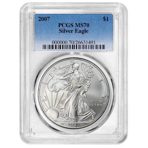 2007\u0020PCGS\u0020MS\u002D70\u00201\u0020oz\u0020American\u0020Silver\u0020Eagle\u0020Coin\u0020\u0028Standard\u0020Label\u0029
