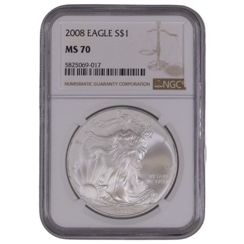 2008\u0020NGC\u0020MS\u002D70\u00201\u0020oz\u0020American\u0020Silver\u0020Eagle\u0020Coin\u0020\u002D\u0020Brown\u0020Label