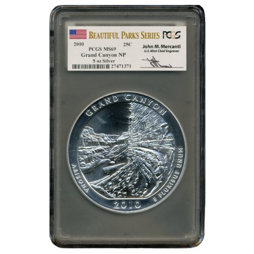 2010\u0020PCGS\u0020MS\u002D69\u00205\u0020oz\u0020America\u0020The\u0020Beautiful\u0020Grand\u0020Canyon\u0020Silver\u0020Coin\u0020\u002D\u0020John\u0020Mercanti\u0020Label