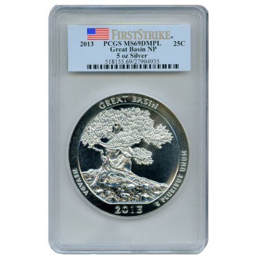 2013\u0020PCGS\u0020MS\u002D69\u0020DMPL\u0020First\u0020Strike\u00205\u0020oz\u0020America\u0020The\u0020Beautiful\u0020Great\u0020Basin\u0020Silver\u0020Coin