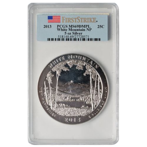 2013\u0020PCGS\u0020MS\u002D69\u0020DMPL\u0020First\u0020Strike\u00205\u0020oz\u0020America\u0020The\u0020Beautiful\u0020White\u0020Mountain\u0020Silver\u0020Coin