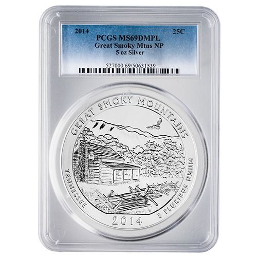 2014\u0020PCGS\u0020MS\u002D69\u0020DMPL\u00205\u0020oz\u0020America\u0020The\u0020Beautiful\u0020Great\u0020Smoky\u0020Mountains\u0020Silver\u0020Coin
