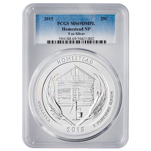 2015\u0020PCGS\u0020MS\u002D69\u0020DMPL\u00205\u0020oz\u0020America\u0020The\u0020Beautiful\u0020Homestead\u0020Silver\u0020Coin
