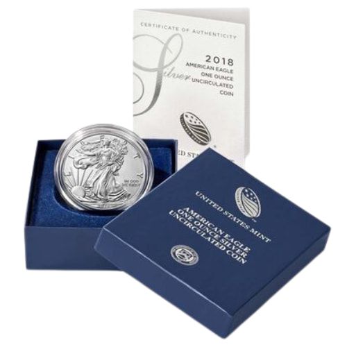 2018\u002DW\u00201\u0020oz\u0020American\u0020Silver\u0020Eagle\u0020Burnished\u0020Coin\u0020with\u0020Box\u0020and\u0020COA