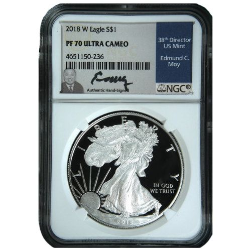 2018\u002DW\u0020NGC\u0020PF\u002D70\u00201\u0020oz\u0020American\u0020Silver\u0020Eagle\u0020Proof\u0020Coin\u0020\u002D\u0020Edmund\u0020C.\u0020Moy\u0020Label