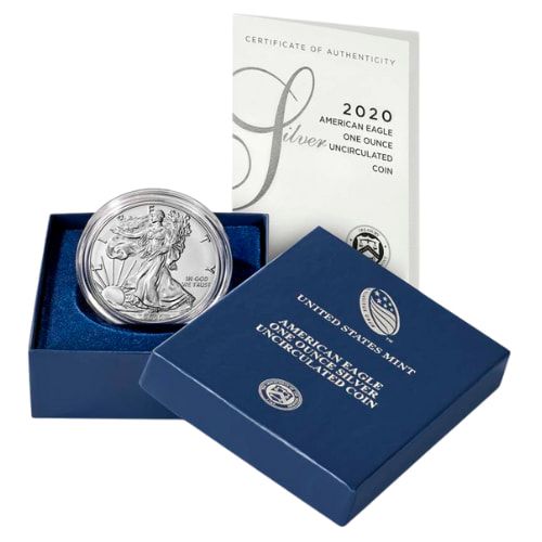 2020\u002DW\u00201\u0020oz\u0020American\u0020Silver\u0020Eagle\u0020Burnished\u0020Coin\u0020with\u0020Box\u0020and\u0020COA