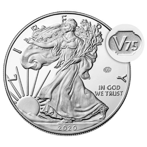 2020-W 1 oz American Silver Eagle Proof Coin V75 Privy Mark w/Box & COA