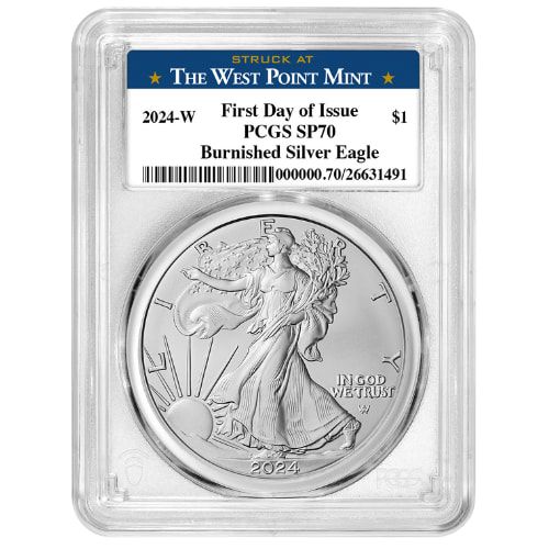 2024\u002DW\u0020PCGS\u0020SP\u002D70\u0020First\u0020Day\u0020Of\u0020Issue\u00201\u0020oz\u0020American\u0020Silver\u0020Eagle\u0020Burnished\u0020Coin\u0020\u002D\u0020West\u0020Point\u0020Label