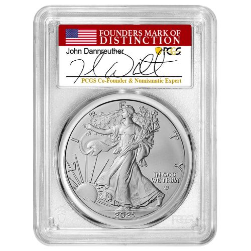 2025\u0020PCGS\u0020MS\u002D70\u0020First\u0020Day\u0020of\u0020Issue\u00201\u0020oz\u0020American\u0020Silver\u0020Eagle\u0020Coin\u0020\u002D\u0020John\u0020Dannreuther\u0020Label
