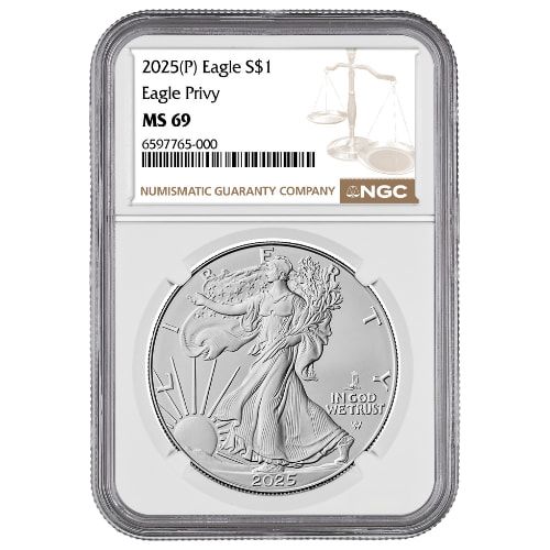 2025\u002D\u0028P\u0029\u0020NGC\u0020MS\u002D69\u0020Eagle\u0020Privy\u00201\u0020oz\u0020American\u0020Silver\u0020Eagle\u0020Coin\u0020\u002D\u0020Brown\u0020Label