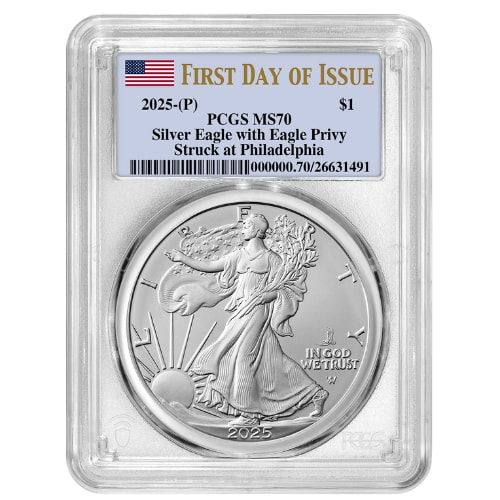 2025\u002D\u0028P\u0029\u0020PCGS\u0020MS\u002D70\u0020First\u0020Day\u0020of\u0020Issue\u0020Eagle\u0020Privy\u00201\u0020oz\u0020American\u0020Silver\u0020Eagle\u0020Coin