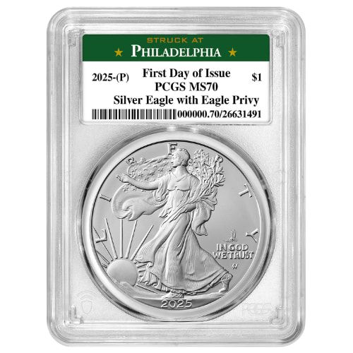 2025\u002D\u0028P\u0029\u0020PCGS\u0020MS\u002D70\u0020First\u0020Day\u0020of\u0020Issue\u0020Eagle\u0020Privy\u00201\u0020oz\u0020American\u0020Silver\u0020Eagle\u0020Coin\u0020\u002D\u0020Philadelphia\u0020Label