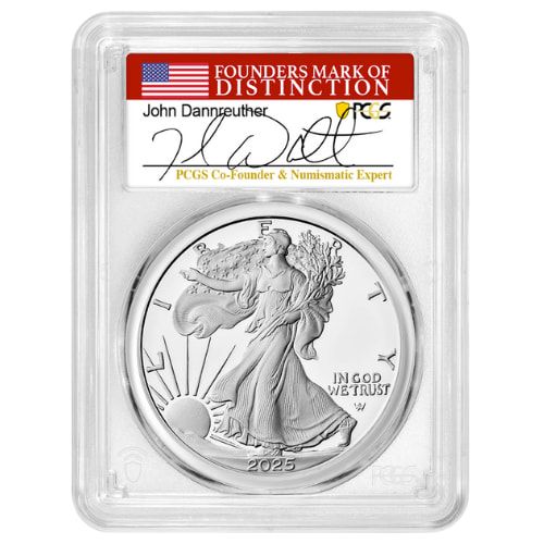 2025\u002DW\u0020PCGS\u0020PR\u002D70\u0020First\u0020Day\u0020of\u0020Issue\u00201\u0020oz\u0020American\u0020Silver\u0020Eagle\u0020Proof\u0020Coin\u0020\u002D\u0020John\u0020Dannreuther\u0020Label