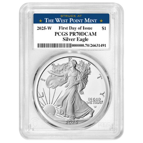 2025\u002DW\u0020PCGS\u0020PR\u002D70\u0020First\u0020Day\u0020of\u0020Issue\u00201\u0020oz\u0020American\u0020Silver\u0020Eagle\u0020Proof\u0020Coin\u0020\u002D\u0020West\u0020Point\u0020Label