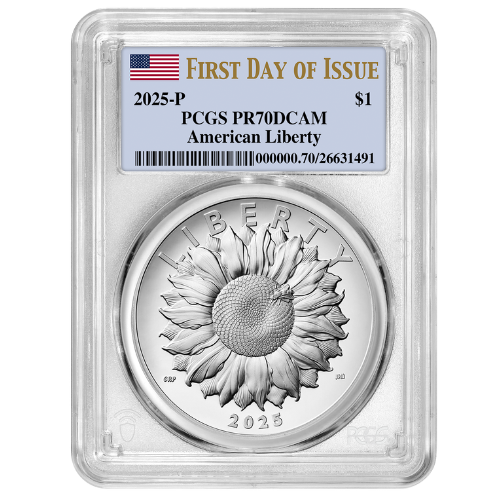 2025\u0020PCGS\u0020PR\u002D70\u0020First\u0020Day\u0020of\u0020Issue\u00201\u0020oz\u0020American\u0020Liberty\u0020Silver\u0020Medal