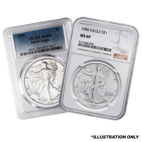 1986\u0020NGC\u002FPCGS\u0020MS\u002D69\u00201\u0020oz\u0020American\u0020Silver\u0020Eagle\u0020Coin\u0020\u002D\u0020Random\u0020Label