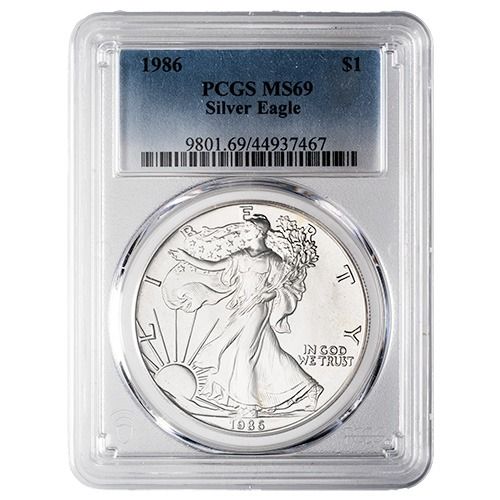 1986\u0020PCGS\u0020MS\u002D69\u00201\u0020oz\u0020American\u0020Silver\u0020Eagle\u0020Coin\u0020\u002D\u0020Standard\u0020Label