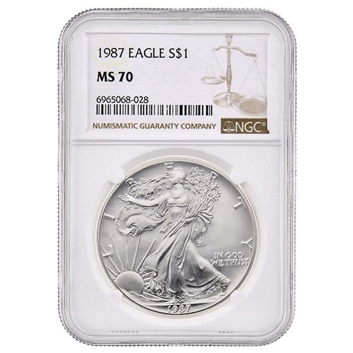 1987\u0020NGC\u0020MS\u002D70\u00201\u0020oz\u0020American\u0020Silver\u0020Eagle\u0020Coin\u0020\u002D\u0020Brown\u0020Label