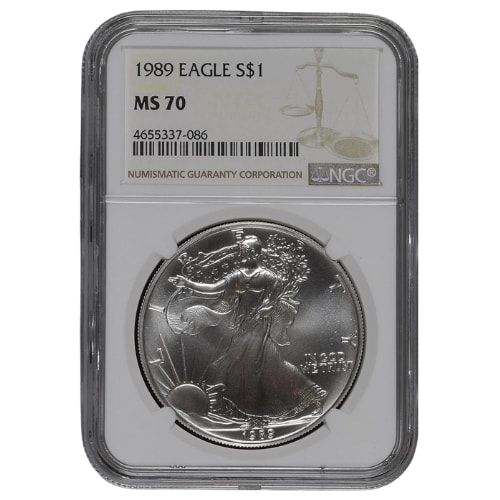 1989\u0020NGC\u0020MS\u002D70\u00201\u0020oz\u0020American\u0020Silver\u0020Eagle\u0020Coin\u0020\u002D\u0020Brown\u0020Label