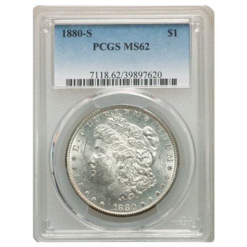 1880\u002DS\u0020PCGS\u0020MS\u002D62\u0020Morgan\u0020Silver\u0020Dollar\u0020Coin