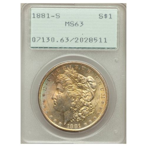 1881\u002DS\u0020PCGS\u0020MS\u002D63\u0020Morgan\u0020Silver\u0020Dollar\u0020Coin\u0020\u002D\u0020Old\u0020Green\u0020Holder
