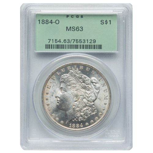 1884\u002DO\u0020PCGS\u0020MS\u002D63\u0020Morgan\u0020Dollar\u0020Silver\u0020Coin\u0020\u002D\u0020Old\u0020Green\u0020Holder