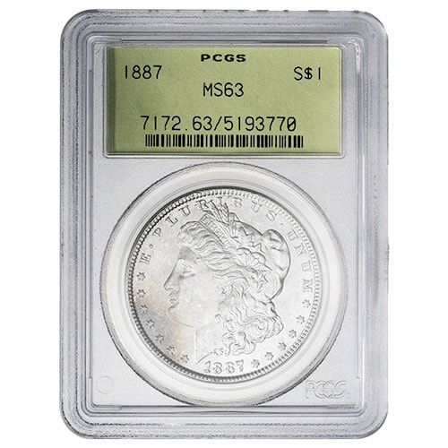 1887\u0020PCGS\u0020MS\u002D63\u0020Morgan\u0020Dollar\u0020Silver\u0020Coin\u0020\u002D\u0020Old\u0020Green\u0020Holder