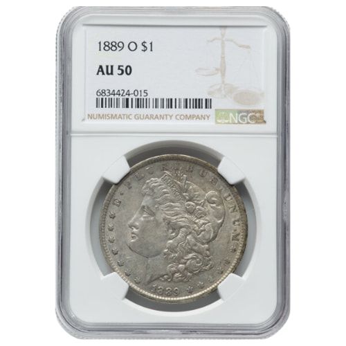 1889\u002DO\u0020NGC\u0020AU\u002D50\u0020Morgan\u0020Silver\u0020Dollar\u0020Coin