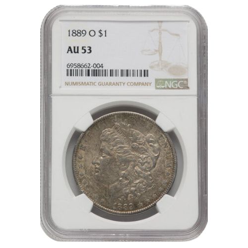 1889\u002DO\u0020NGC\u0020AU\u002D53\u0020Morgan\u0020Silver\u0020Dollar\u0020Coin